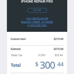 Iphone Repair Pro - Receipt and timestamp of purchase which negates his claim he told me "ahead of time" and "arrived the next day for appointment"