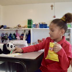 St Charles Borromeo School - The second grade students bond with their stuffed pandas throughout the day.
