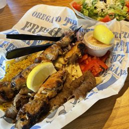 Chicken Gyro Plate with chicken souvlaki Side Skewer Chicken Gyro Plate with chicken souvlaki Side Skewer