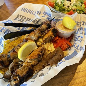 Nick the Greek - Chicken Gyro Plate with chicken souvlaki Side Skewer - Greek Near Me - Los Angeles, California Nick the Greek - Chicken Gyro Plate with chicken souvlaki Side Skewer - Greek Near Me - Los Angeles, California