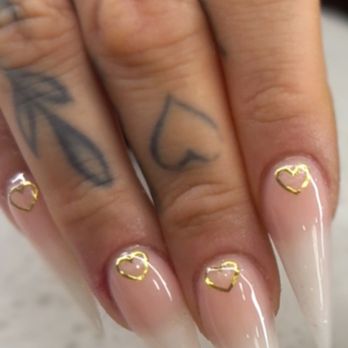 Venetian Nail Spa - Stiletto ombre nails with heart design - Nail Salons Near Me - Modesto, California Venetian Nail Spa - Stiletto ombre nails with heart design - Nail Salons Near Me - Modesto, California
