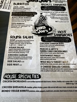 Menu photo 1 Java Joe's Albuquerque, NM