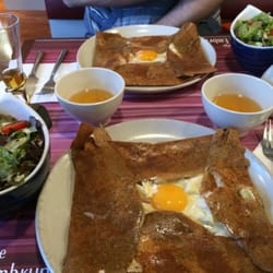 Crêperie les Embruns - Savoyard crepe et Camembert et lard crepe. Both topped with an egg!