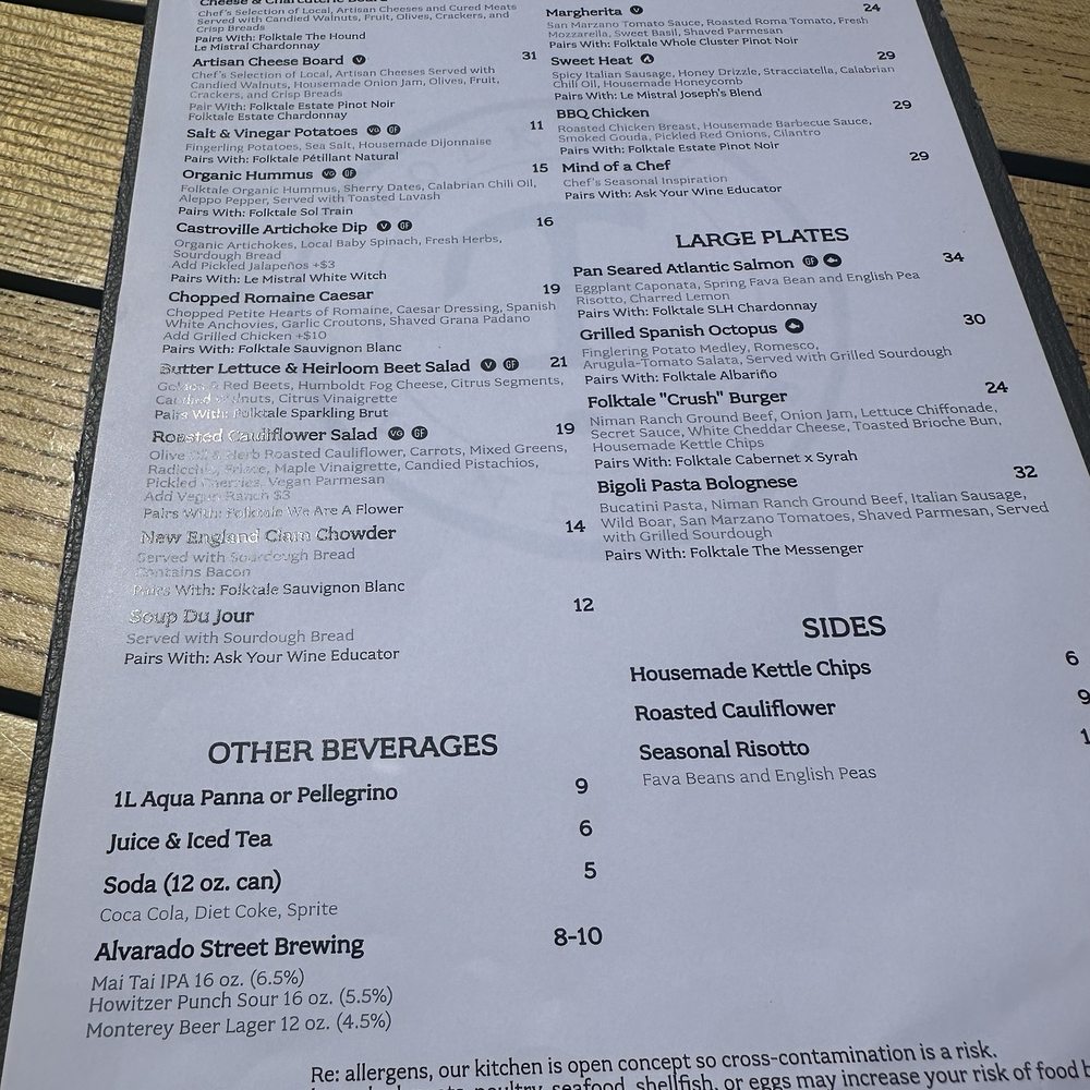 Folktale Winery - Food menu 04/05/2025 - Wineries Near Me - Carmel, California