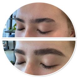 Elaine's Eyebrows & Lashes - Brow design/ brow maintenance before and after with pencil. Full brow image
