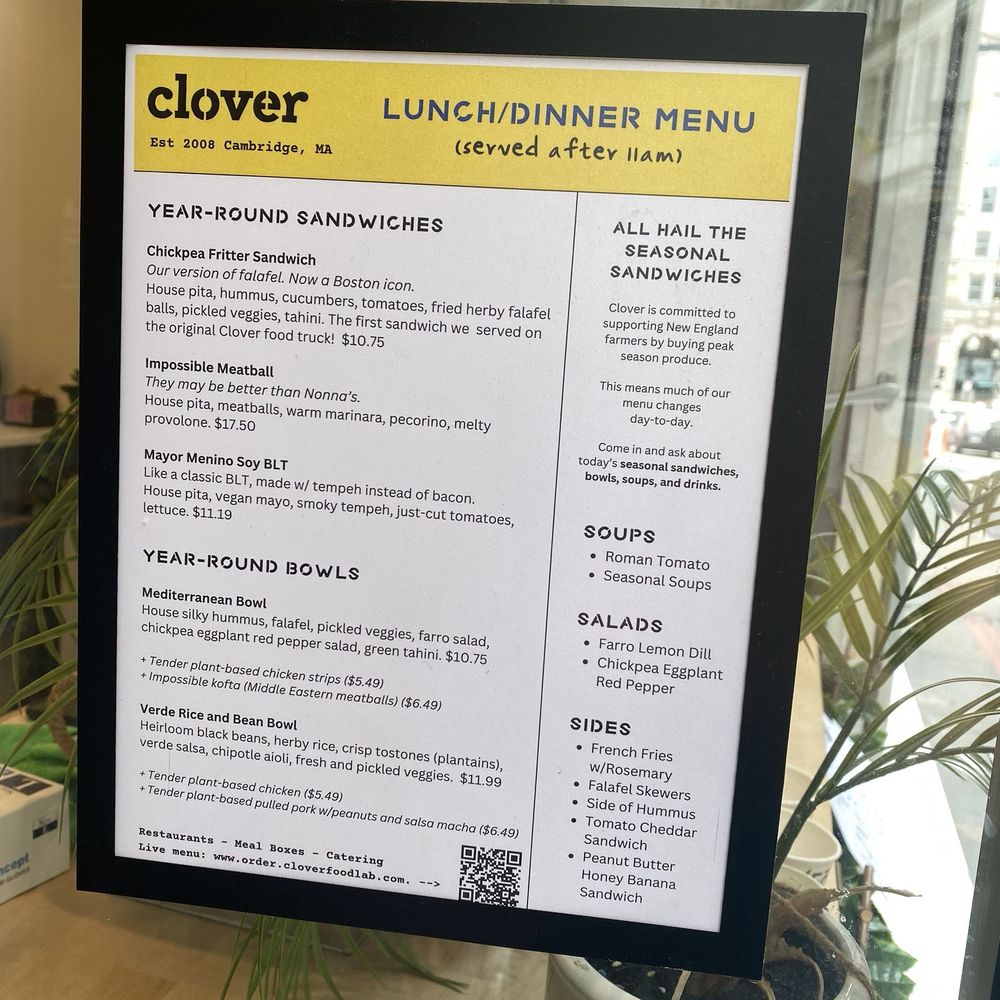 Clover Food Lab - Menu - Cafes Near Me - Cambridge, Massachusetts