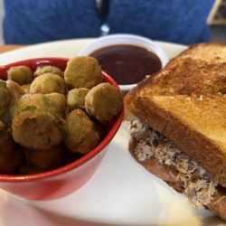 Old South Bar-B-Q - Pulled pork sandwich with fried okra