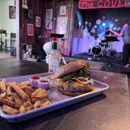 Texas Burger and fries. Texas Burger and fries.