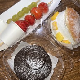 Tanghulu + Oreo and mango cream donut. Tanghulu + Oreo and mango cream donut.