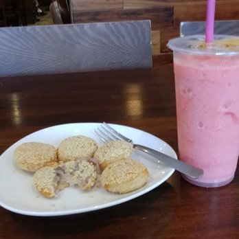 Dumpling + Noodle - Taro pastry with strawberry smoothie - Noodles Near Me - Bronxville, New York