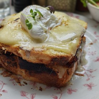 Café Bastille Downtown Miami - Truffle Croque Madame with poached egg - French Near Me - Miami, Florida Café Bastille Downtown Miami - Truffle Croque Madame with poached egg - French Near Me - Miami, Florida
