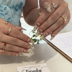 Trendy Nail Spa Open Late - Full set gel different colors flowers and blue cherry