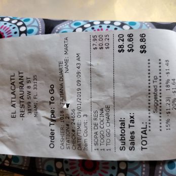 El Atlacatl - If you order Togo you pay a container fee PER ITEM. So o order to eat there and then ask for the food to be packed up. - Salvadoran Near Me - Miami, Florida El Atlacatl - If you order Togo you pay a container fee PER ITEM. So o order to eat there and then ask for the food to be packed up. - Salvadoran Near Me - Miami, Florida