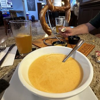 Falcons Brewhouse - Lobster bisque and huge pretzel - Coffee & Tea Near Me - Hudson Falls, New York