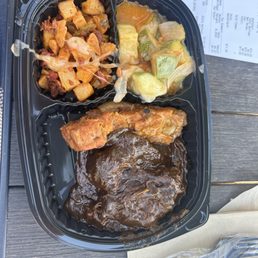 Mole Poblano, chicharron, Chorizo con papas, and calabasas
