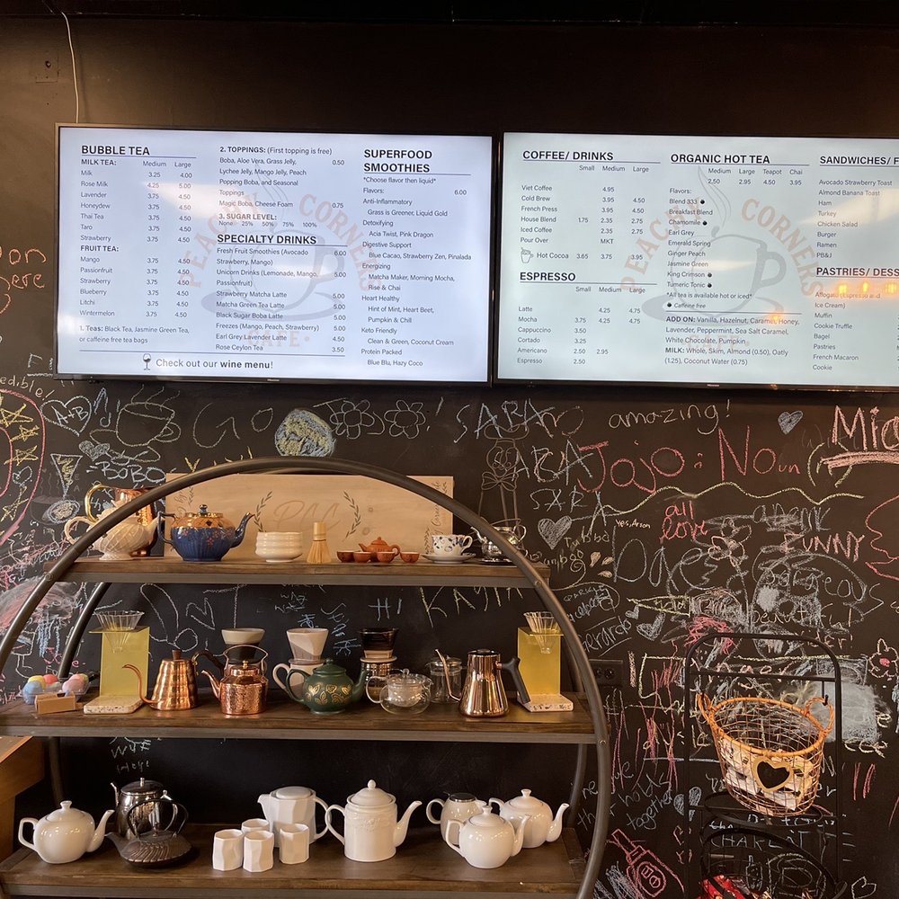 Peachy Corners Cafe - Chalk wall and menu board - Coffee & Tea Near Me - Peachtree Corners, Georgia Peachy Corners Cafe - Chalk wall and menu board - Coffee & Tea Near Me - Peachtree Corners, Georgia