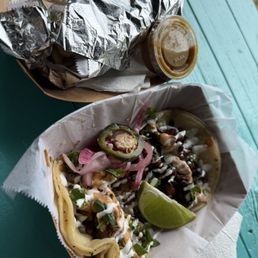 Chicken taco, Al pastor taco and bean and cheese burrito. Chicken taco, Al pastor taco and bean and cheese burrito.