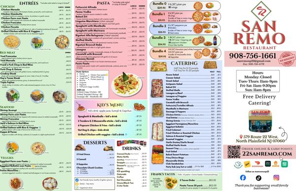 Menu photo 1 San Remo Pizza & Restaurant North Plainfield, NJ Menu photo 1 San Remo Pizza & Restaurant North Plainfield, NJ