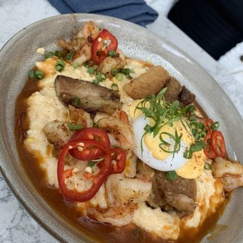 Openaire - Shrimp and grits (generous!) - New American Near Me - Los Angeles, California Openaire - Shrimp and grits (generous!) - New American Near Me - Los Angeles, California