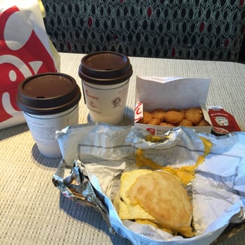 Chick-fil-A - Breakfast  #6 sausage egg cheese bisket. Manager Arnie is two thumbs up nice person to serve the customer. - Fast Food Near Me - Pasadena, California