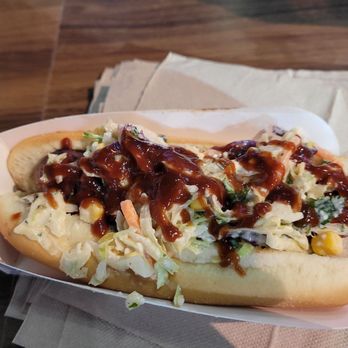Dodger Stadium - The Louisiana sausage with coleslaw and BBQ sauce was surprisingly good! - Stadiums & Arenas Near Me - Los Angeles, California