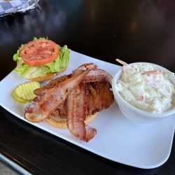 Captain's Bar & Grill - Crispy chicken sandwich with coleslaw