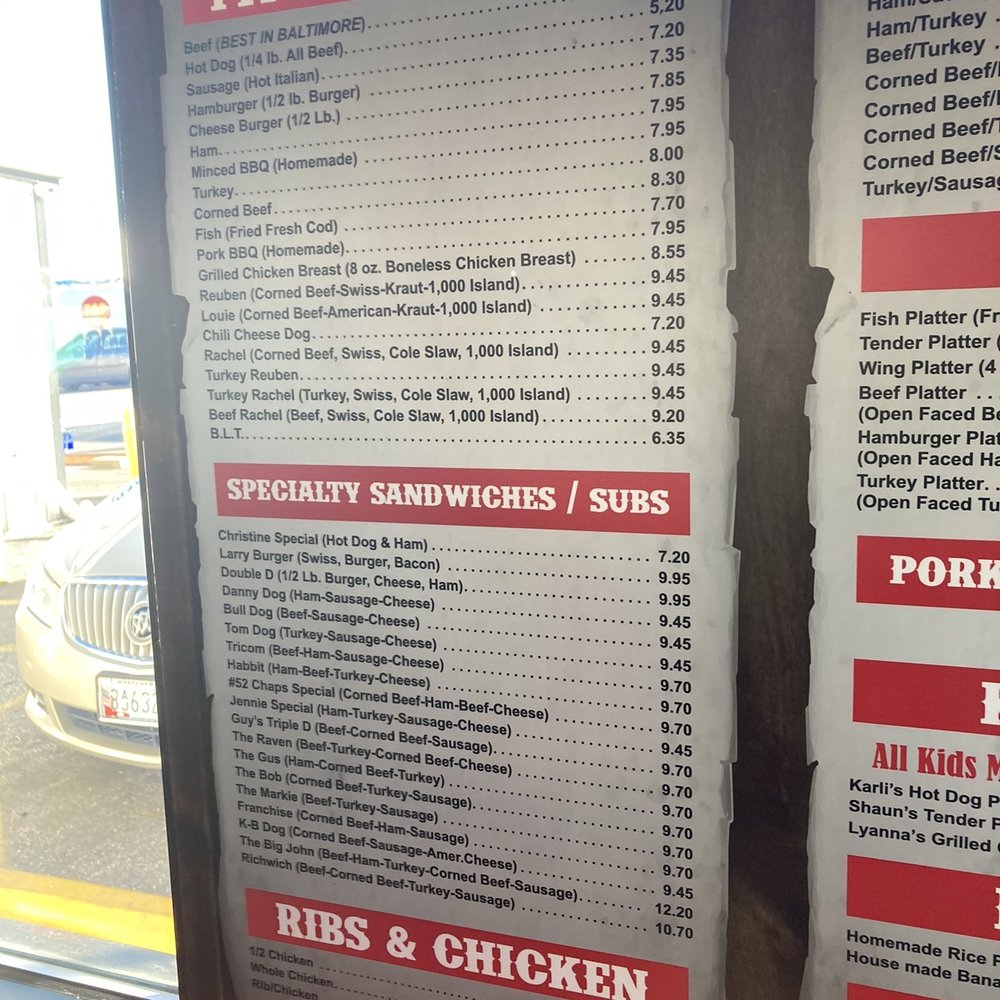 Chaps Pit Beef - Menu 11-16-2020 - Barbeque Near Me - Baltimore, Maryland