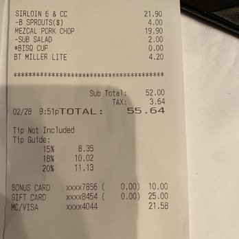Bonefish Grill - bill - Seafood Near Me - Sarasota, Florida