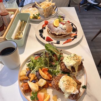 Taste & Glory - Fried chicken eggs Benedict, mascarpone pancakes and steak and eggs with fries. - Breakfast & Brunch Near Me - San Mateo, California Taste & Glory - Fried chicken eggs Benedict, mascarpone pancakes and steak and eggs with fries. - Breakfast & Brunch Near Me - San Mateo, California