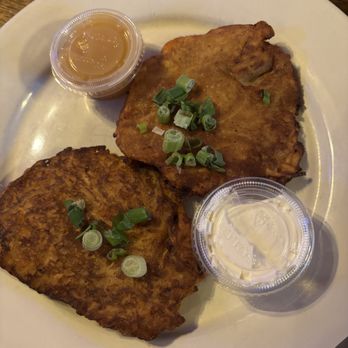 Jacoby's German Biergarten - Kartoffelpuffer (potato pancakes) 2 for $7.00 - German Near Me - Detroit, Michigan Jacoby's German Biergarten - Kartoffelpuffer (potato pancakes) 2 for $7.00 - German Near Me - Detroit, Michigan