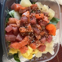 Hanaya bowl- replaced onion and edamame and onions for ginger and mango! Best bowl I have ever had!