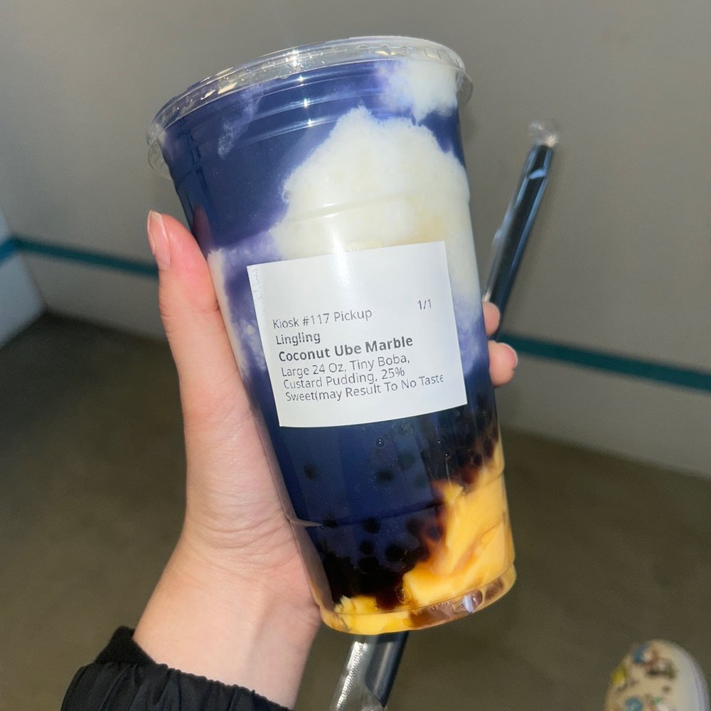 Coconut Ube Marble with custard and tiny balls