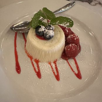 Buona Forchetta - Vanilla Panna Cotta with berries and sauce - Pizza Near Me - Encinitas, California Buona Forchetta - Vanilla Panna Cotta with berries and sauce - Pizza Near Me - Encinitas, California