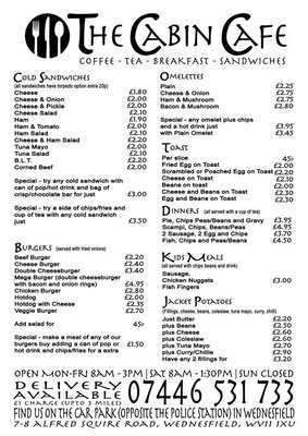 Menu photo 2 The Cabin Cafe Wolverhampton, XWM