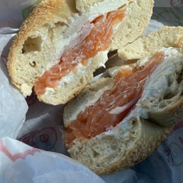 Plain bagel with Bagel w/ Sliced Lox & Cream Cheese and onions. Plain bagel with Bagel w/ Sliced Lox & Cream Cheese and onions.
