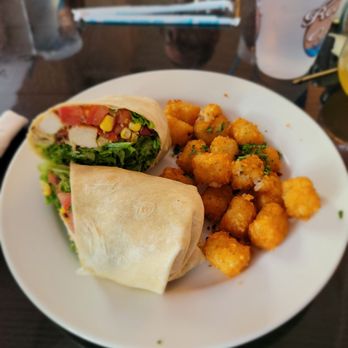 Redhead Bay Cafe - Dixie Chicken Wrap with tots. Everyone loves the tots!! - New American Near Me - Virginia Beach, Virginia
