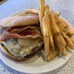 Remedy Burger w/ cheese and bacon. Remedy Burger w/ cheese and bacon.