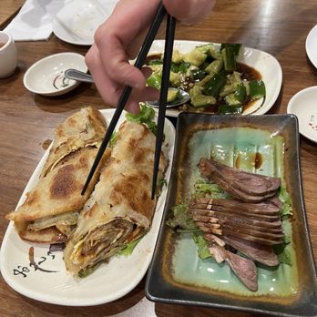 Epic Dumpling - Green Onion Pancake with Egg Beef Fresh Cucumber Salad - Dim Sum Near Me - Sunnyvale, California