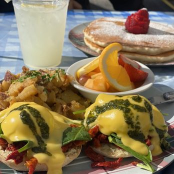 Immigrant Son Caffe - Aunt Anna eggs Benedict, lemonade, pancakes. All soooooo good! - New American Near Me - Ventura, California Immigrant Son Caffe - Aunt Anna eggs Benedict, lemonade, pancakes. All soooooo good! - New American Near Me - Ventura, California