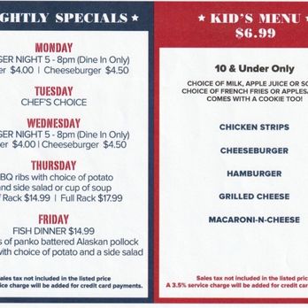 American Legion Post 145 - Specials and Kid's Menu - Salad Near Me - Howard Lake, Minnesota