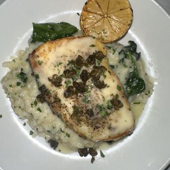 Slay Hermosa - Halibut with risotto- special of the day - New American Near Me - Hermosa Beach, California Slay Hermosa - Halibut with risotto- special of the day - New American Near Me - Hermosa Beach, California