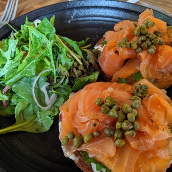 Grove at Briar Barn Inn  - my lox bagel. light dressing and lots of capers! yum! - New American Near Me - Rowley, Massachusetts