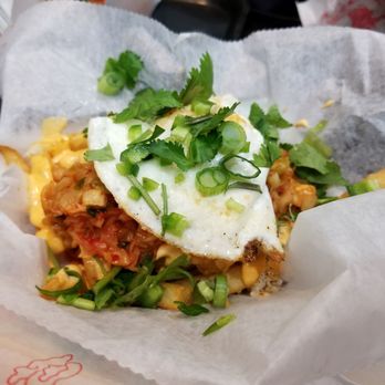 JoJu - Loaded fries with kimchi and egg. Kimchi funky flavor goes perfectly with spicy mayo - Coffee & Tea Near Me - Elmhurst, New York JoJu - Loaded fries with kimchi and egg. Kimchi funky flavor goes perfectly with spicy mayo - Coffee & Tea Near Me - Elmhurst, New York