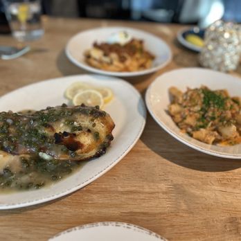 Ever Andalo - Chicken piccata, Calabrian chili pappardelle & lemon poached crab rigatoni in a tomato cream sauce - Italian Near Me - Charlotte, North Carolina