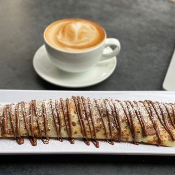 Elixir Espresso & Wine Bar - Cappuccino w oath milk, strawberry, banana & Nutella crepe - Gelato Near Me - San Diego, California
