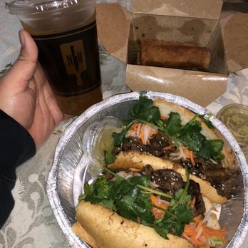 Nguyen's Kitchen - Bulgogi sandwich, egg rolls, and a Peach and Lychee Green Tea. - Vietnamese Near Me - Orange, California