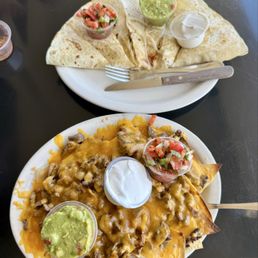 Carne asada nachos and chicken quesadilla Carne asada nachos and chicken quesadilla