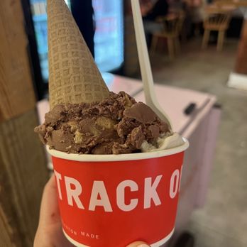 Off Track Ice Cream - Chocolate peanut butter cup w GF cone - Ice Cream & Frozen Yogurt Near Me - Charleston, South Carolina Off Track Ice Cream - Chocolate peanut butter cup w GF cone - Ice Cream & Frozen Yogurt Near Me - Charleston, South Carolina