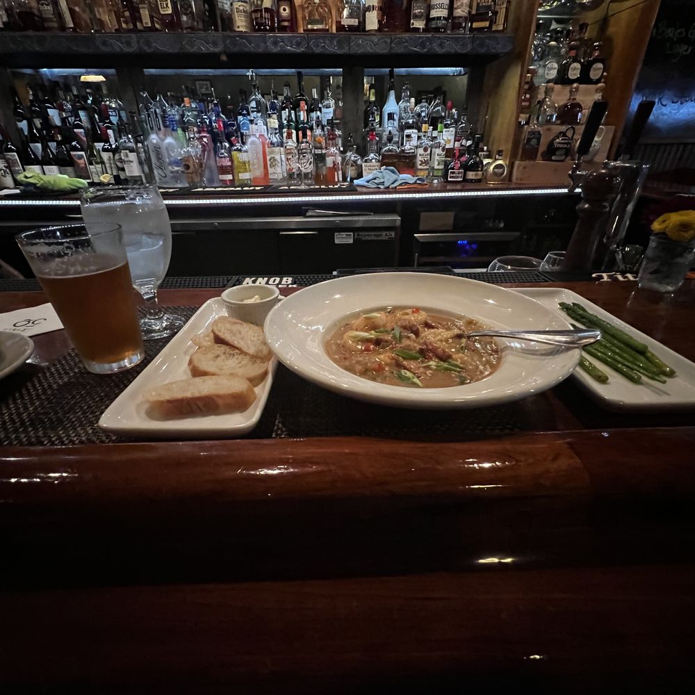 Table 50 - The shrimp and grits with a side of asparagus. - New American Near Me - Roanoke, Virginia Table 50 - The shrimp and grits with a side of asparagus. - New American Near Me - Roanoke, Virginia