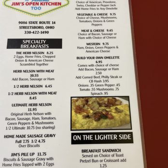 Jim's Open Kitchen Too - Menu - Breakfast & Brunch Near Me - Streetsboro, Ohio Jim's Open Kitchen Too - Menu - Breakfast & Brunch Near Me - Streetsboro, Ohio